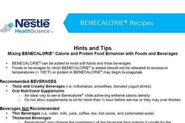 Benecalorie® Patient Handout - Mixing Ideas & Recipes
