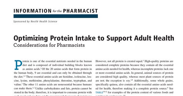 Optimizing Protein Intake to Support Adult Health Optimizing Protein Intake to Support Adult Health