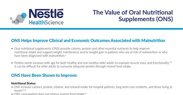 The Value of Oral Nutritional Supplements The Value of Oral Nutritional Supplements
