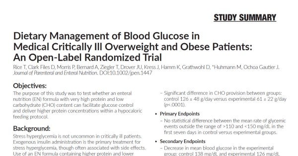 Dietary Management of Blood Glucose in Medical Critically Ill Overweight and Obese Patients, An Open-Label ..
