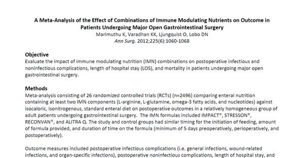 A Meta-Analysis of the Effect of Combinations of Immune Modulating Nutrients on Outcome in Patients Undergoing Major Open Gastrointestinal Surgery