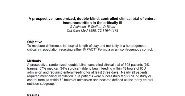 A prospective, randomized, double-blind, controlled clinical trial of enteral immunonutrition in the critically ill