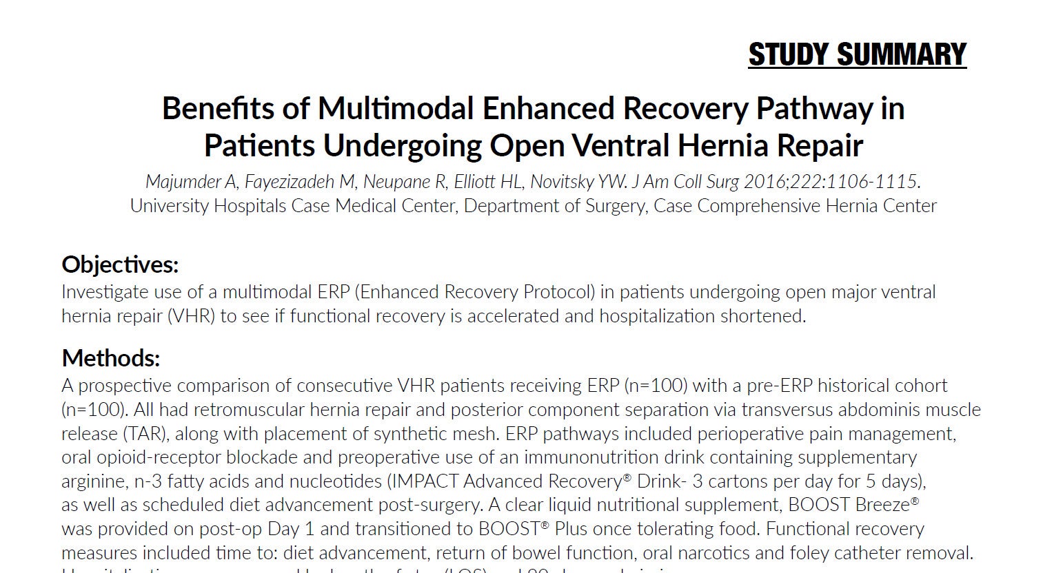 Benefits of Multimodal Enhanced Recovery Pathway in Patients Undergoing Open Ventral Hernia Repair