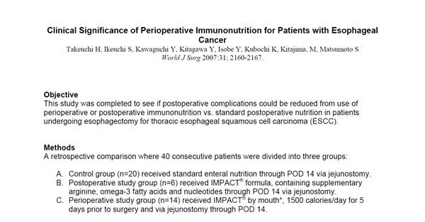 Clinical Significance of Perioperative Immunonutrition for Patients with Esophageal Cancer