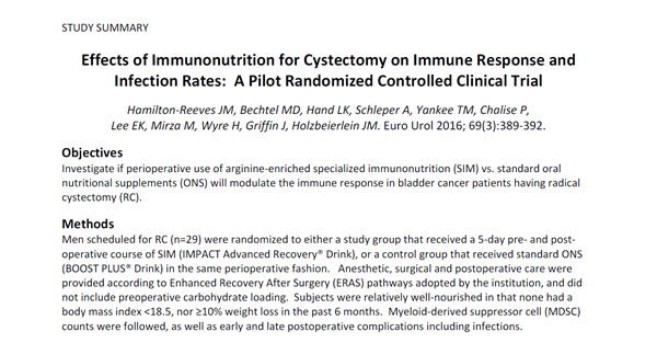 Effects of Immunonutrition for Cystectomy on Immune Response and Infection Rates