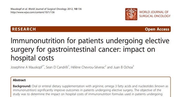 Immunonutrition for patients undergoing elective surgery for gastrointestinal cancer, Impact on Hospital Costs