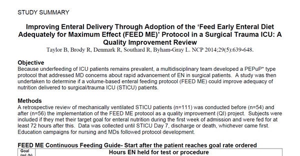 Improving Enteral Delivery Through Adoption of the ‘Feed Early Enteral Diet Adequately for Maximum Effect (FEED ME)’ Protocol in a Surgical Trauma ICU