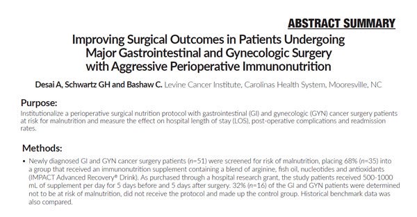 Improving Surgical Outcomes in Patients Undergoing Major Gastrointestinal and Gynecologic Surgery with Aggressive Perioperative Immunonutrition