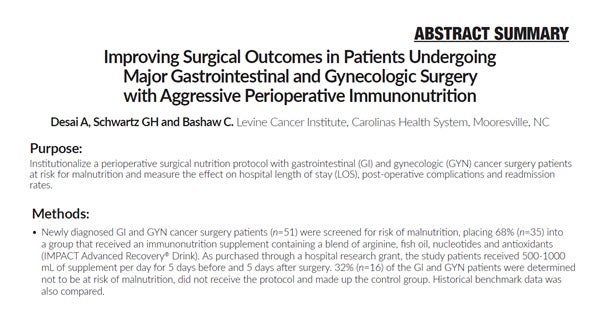 Improving Surgical Outcomes in Patients Undergoing Major Gastrointestinal and Gynecologic Surgery with Aggressive Perioperative Immunonutrition Improving Surgical Outcomes in Patients Undergoing Major Gastrointestinal and Gynecologic Surgery