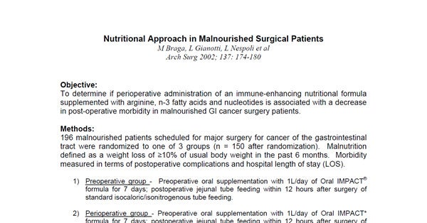 Nutritional Approach in Malnourished Surgical Patients