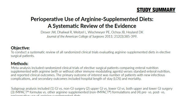 Perioperative Use of Arginine-Supplemented Diets, A Systematic Review of the Evidence