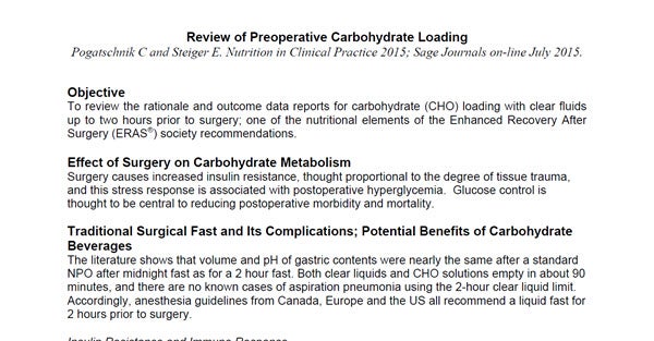 Review of Preoperative Carbohydrate Loading
