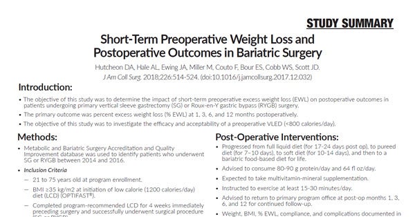 Short-Term Preoperative Weight Loss and Postoperative Outcomes in Bariatric Surgery