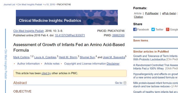 Assessment of growth of infants fed an amino acid-based formula