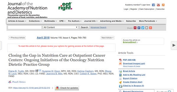 Closing the Gap in Nutrition Care at Outpatient Cancer Centers Ongoing Initiatives of the Oncology Nutrition Dietetic Practice Group