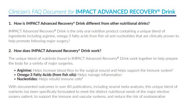 Clinician FAQs for IMPACT Advanced Recovery Drink