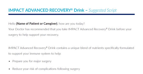 Clinician Script for IMPACT Advanced Recovery Drink