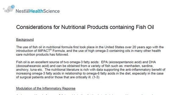 IMPACT Advanced Recovery® - Considerations for Nutritional Products containing Fish Oil