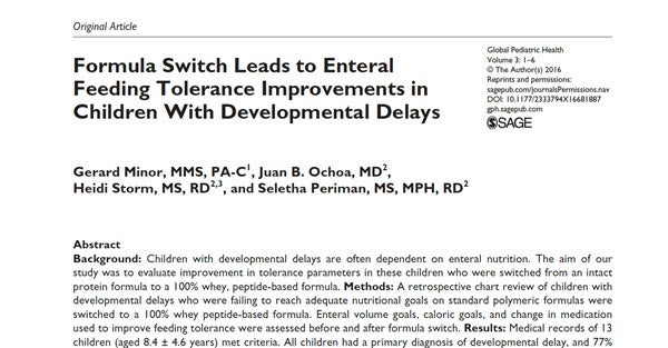 Formula Switch Leads to Enteral Feeding Tolerance Improvements in Children With Developmental Delays