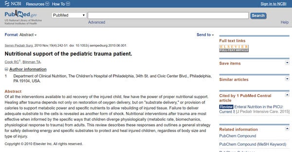 Nutritional support of the pediatric trauma patient