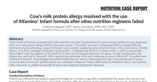 Cow’s milk protein allergy resolved with the use of Alfamino® Infant formula after other nutrition regimens failed