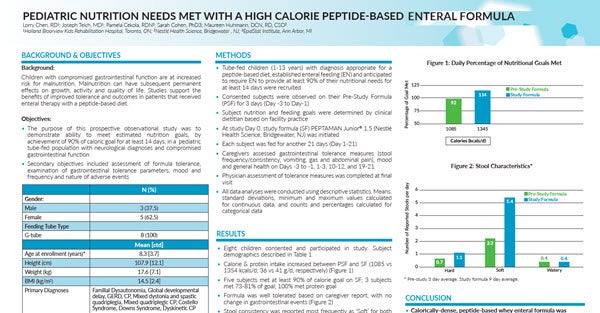 Pediatric Nutrition Needs Met with a High Calorie Peptide-Based Enteral Formula