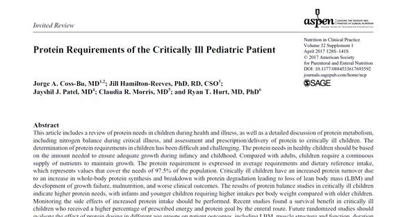 Protein Requirements of the Critically Ill Pediatric Patient