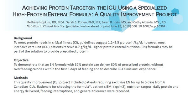 Achieving Protein Targeting the ICU using a Specialized High-Protein Enteral Formula, a Quality Improvement Project