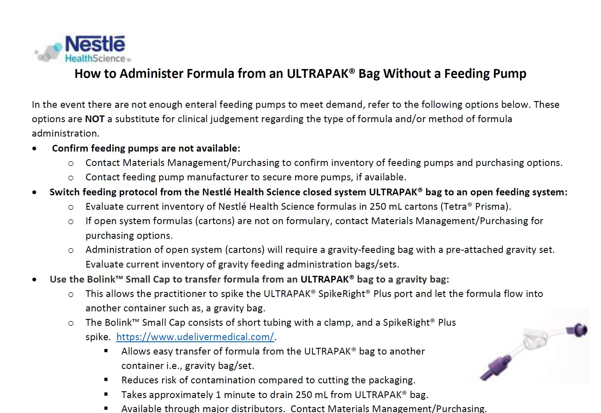 Options for Administering Formula in ULTRAPAK 