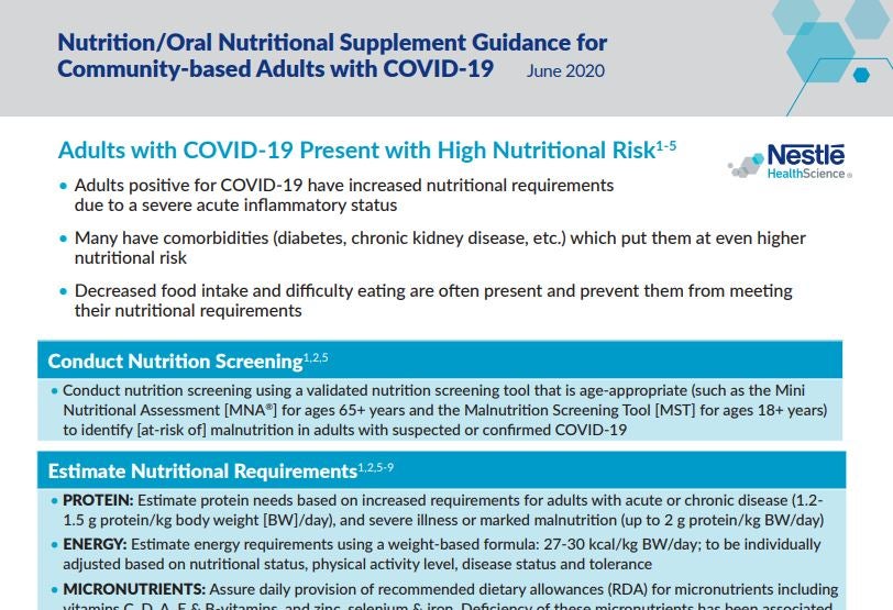 Nutrition / ONS Guidance for Community-dwelling Adults with COVID-19