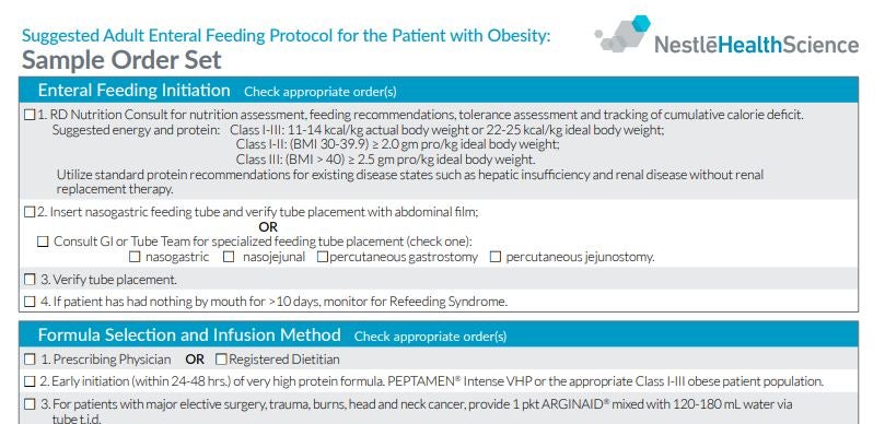 Peptamen Intense VHP Obesity Feeding Protocol