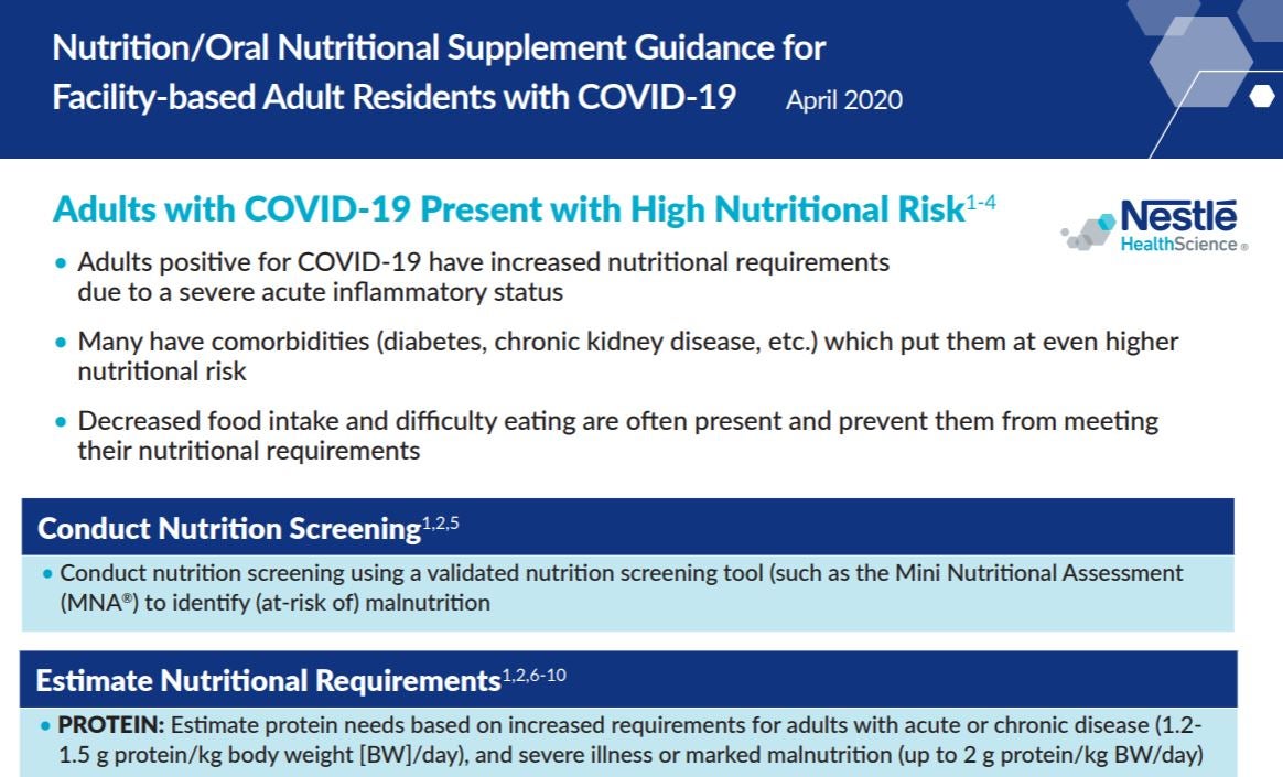Nutrition / ONS Guidance for Facility-based Adults with COVID-19