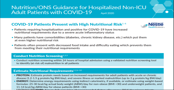 ONS Guidance for Feeding Hospitalized Non-ICU Patients with COVID-19
