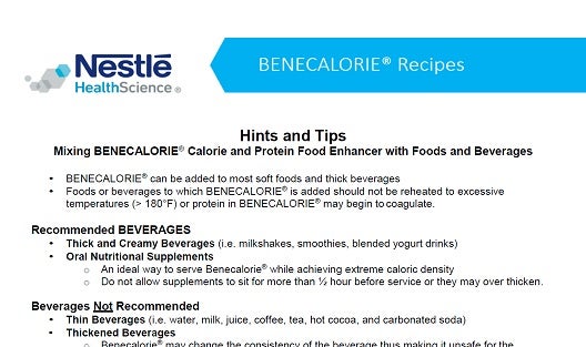 Benecalorie® Patient Handout - Mixing Ideas & Recipes
