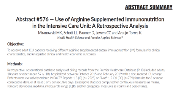 Abstract #576: Use of Arginine Supplemented Immunonutrition in the ICU