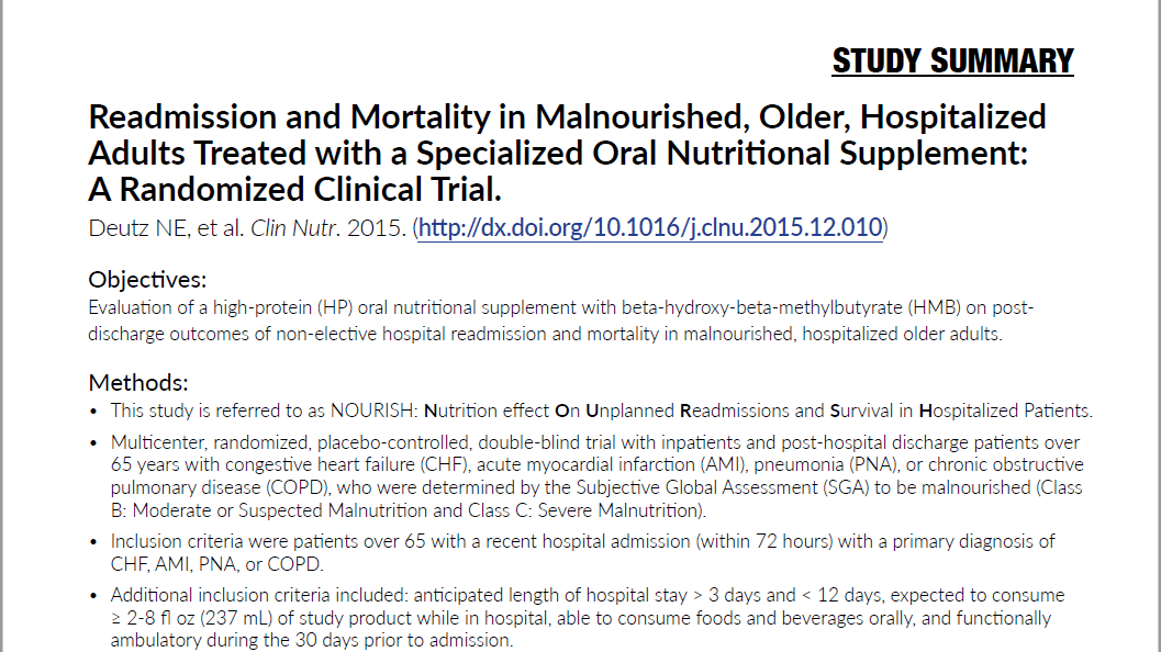 Readmission and Mortality in Malnourished, Older, Hospitalized