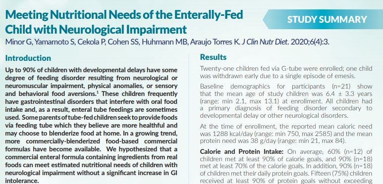 Meeting Nutritional Needs of the Enterally-Fed Child with Neurological Impairment