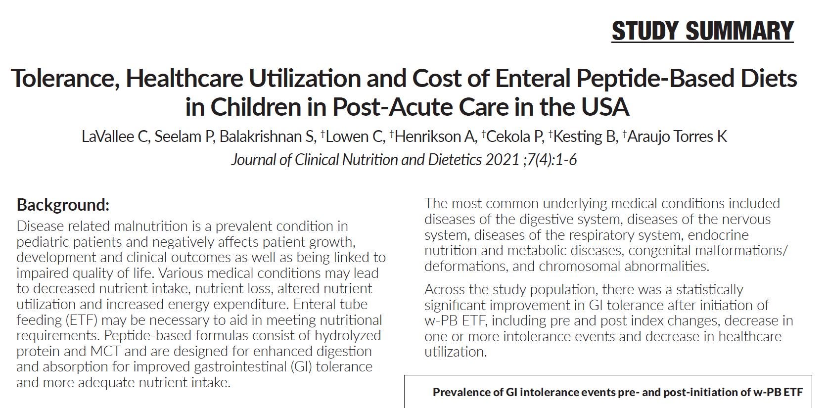 Improved GI Tolerance in Pediatric Post-Acute Care Patients with use of Peptamen Jr