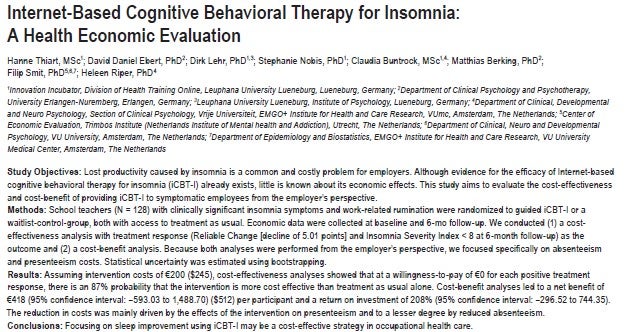 Health Economic of Internet-Based Cognitive Behavioral Therapy