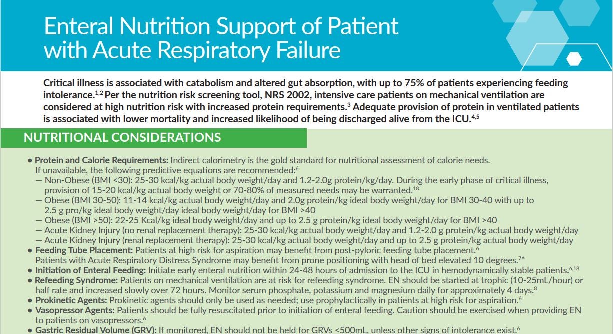 Tube Feeding Guidance for ICU Adult Patients with ARDS