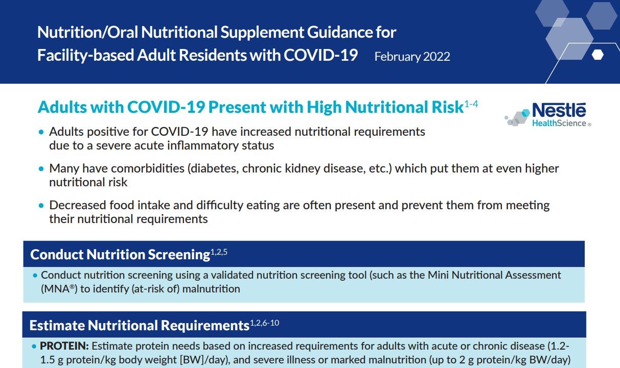 Nutrition Oral Nutritional Supplement Guidance for Facility-based Adult Residents with COVID-19