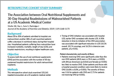 Association of ONS and 30-Day Hospital Readmissions of Malnourished Patients (Study Summary)