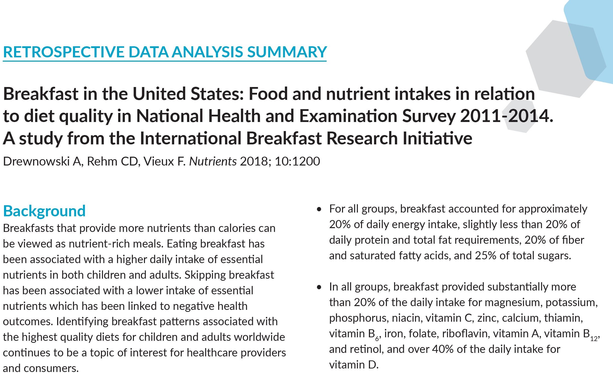 Breakfast in the US: Food and Nutrient Intakes