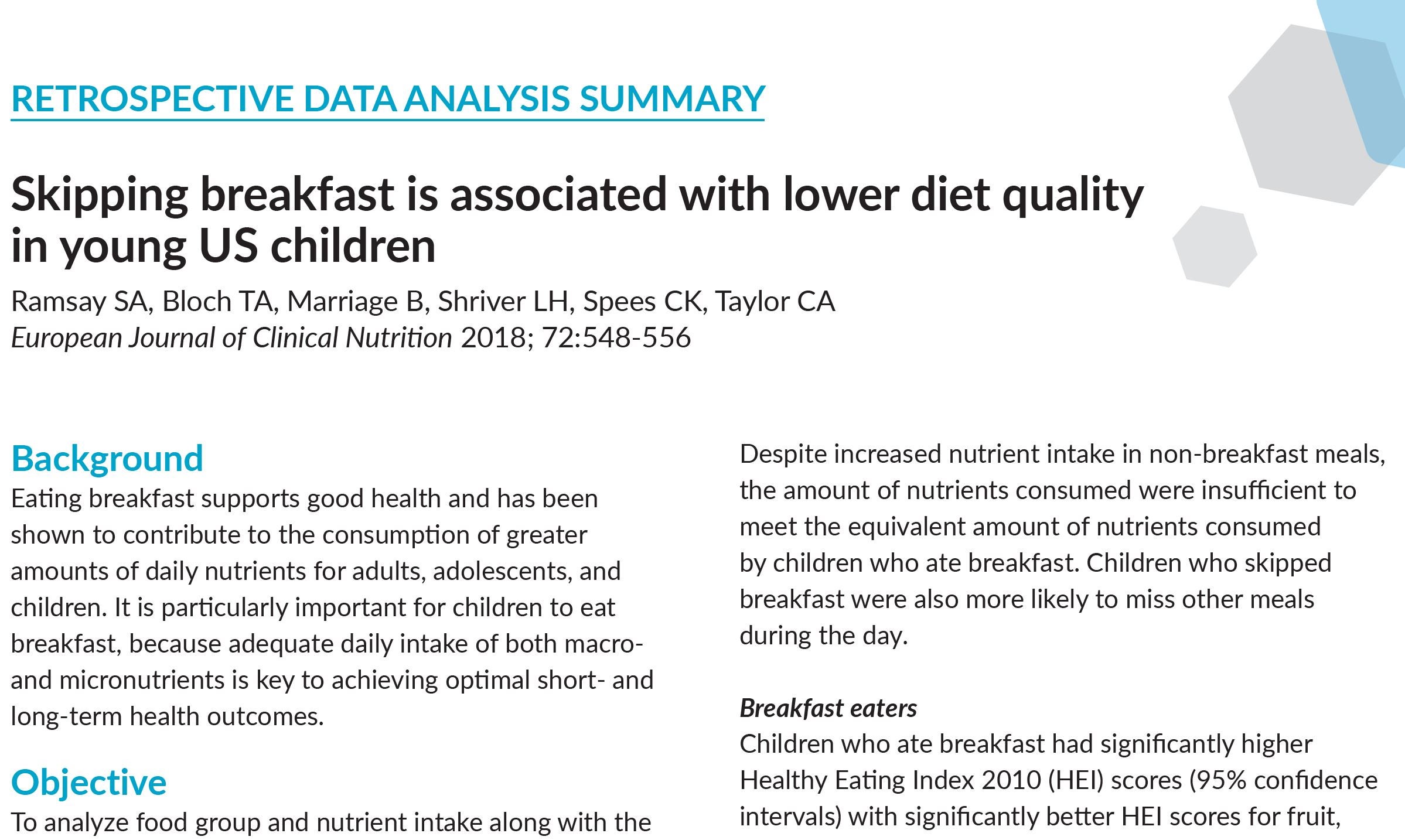 Skipping Breakfast is Associated with Lower Diet Quality in Young US Children