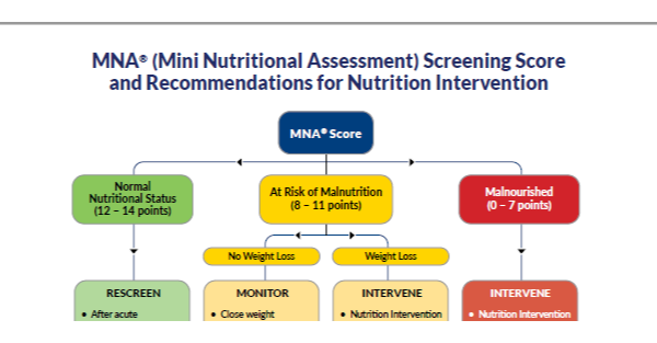 MNA® Nutrition Screening Score and Recommendations for Nutrition Intervention