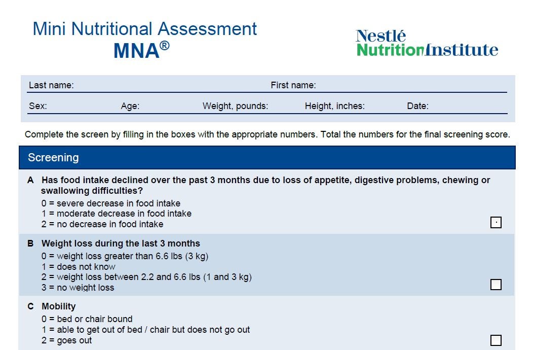 MNA® Nutrition Screening Tool for use by Clinicians
