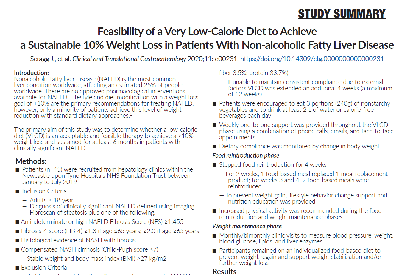 Feasibility of a VLCD to achieve a sustainable 10% weight loss in patients with NAFLD