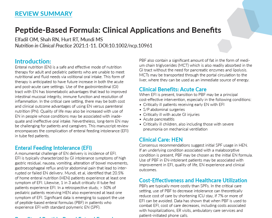 Peptide-Based Formula: Clinical Applications and Benefits