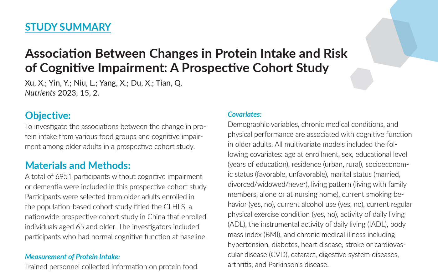 Association Between Protein Intake & Cognitive Impairment (Study Summary)