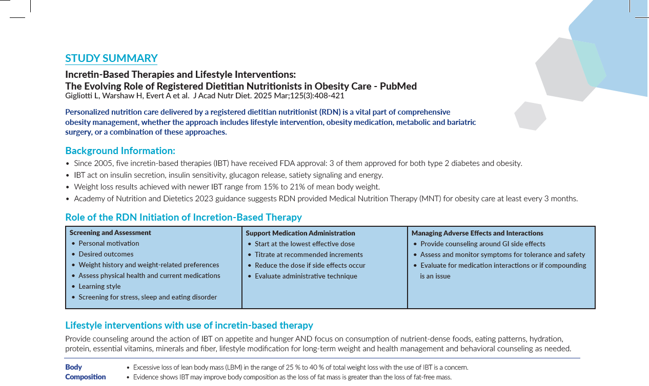 Study Summary: Incretin-Based Therapies and Lifestyle Interventions: The Evolving Role of Registered Dietitian Nutritionists in Obesity Care